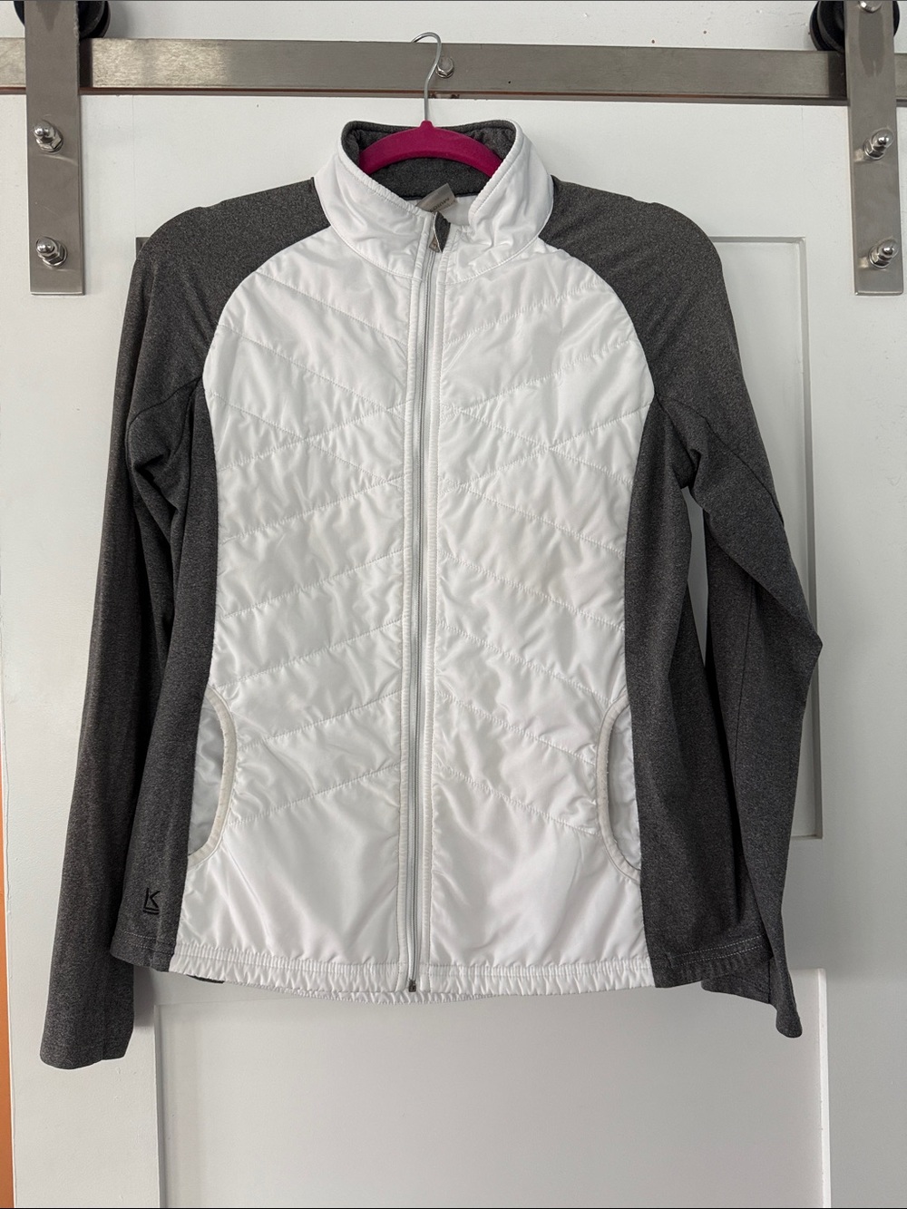 White and Gray Quilted Front Hybrid Puffer Jacket - Women